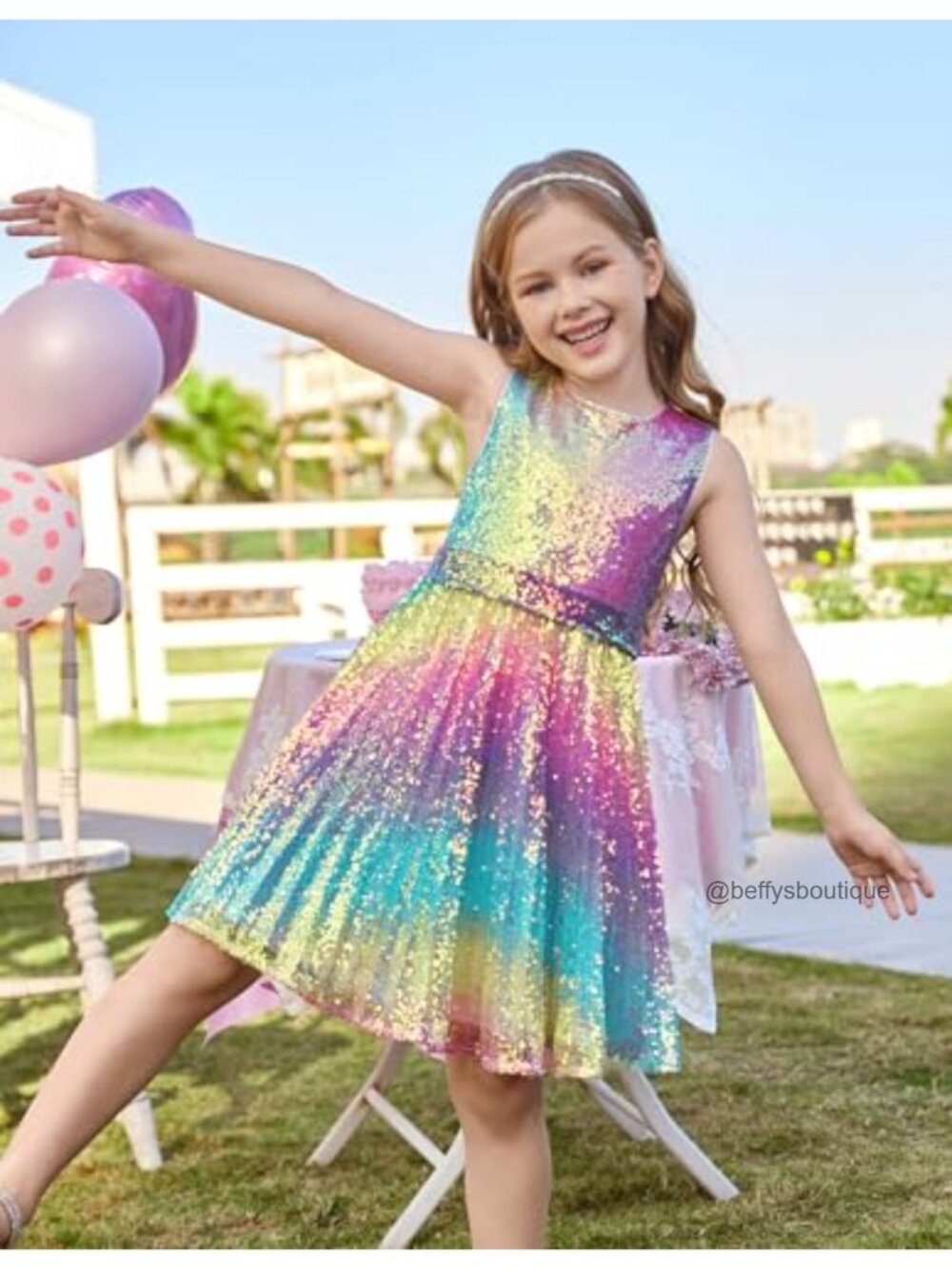 Girls Sequin Party Dress A-Line Sleeveless Formal Dance Prom